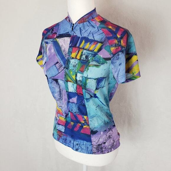 Trashy Cat Cycling Top Women M Made in Italy Graphic Print Zip Up W Pocket EUC - Picture 2 of 10